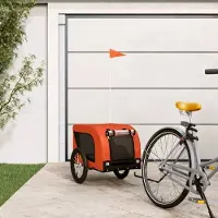 vidaXL "im " Fahrradanhänger Hunde - Stoff-Haustierfahrradanhänger - Orange und Schwarz Oxford-Gewebe & Eisen - Fahrradanhänger CC25213