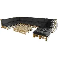 vidaXL Best Möbel Pallet Sofa Kissen 13 pcs Schwarz 120 x 80 x 10 cm Stoff - Gartenmöbelauflagen CL6448336 3parcel