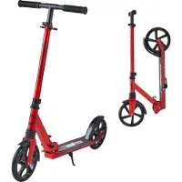 Latios Kinderroller - Cityroller / Tretroller - Höhenverstellbarer Lenker - Rutschfestes Deck - Faltbar - Belastbar bis 100 kg - Ab 8 Jahren - Schwarz-Rot