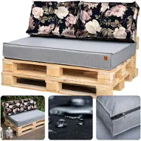 Blomster Palettenkissen 120 x 80 Set für Palettenmöbel Europaletten Sitzkissen EU Palettensofa komplett besteht aus 3 Teilen in Farbe: hellgraue + rosa Kissen