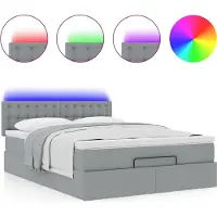Syfax Ottomane Bett mit Matratze & LEDs Hellgrau 140x190 cm Stoff