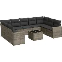 vidaXL 10-tlg. Garten-Sofagarnitur mit Kissen Grau Poly Rattan