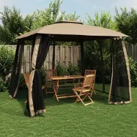 vidaXL "2026 Promotion" Pavillon mit Doppeldach & Netzwänden Taupe 2,93x2,93 m Stahl - Pavillons & Partyzelte CC22411