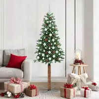 vidaXL "Schlussverkauf" Schlanker Weihnachtsbaum(1 pc) - Kunstbaum/Tannenbaum - mit 300 LEDs mit Ständer Grün 180 cm C7260