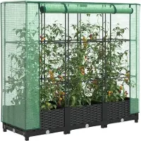 vidaXL "Rabatt" Garten-Hochbeet/Pflanzgefäß/Pflanzkübel - mit Gewächshausabdeckung Rattanoptik 120x40x123 cm - Beete CC18213
