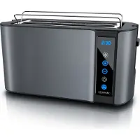 Arendo Toaster, 2 lange Schlitze, für 4 Scheiben, 1500 W, Langschlitz, Brötchenaufsatz, Wärmeisoliertes Gehäuse, Display, Touch, grau