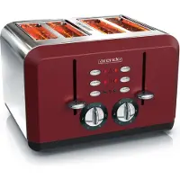 Arendo Toaster, 4 kurze Schlitze, für 4 Scheiben, 1630 W, Automatik, Edelstahl, Wärmeisolierendes Doppelwandgehäuse, rot