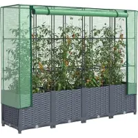 vidaXL Möbel Hochbeet mit Gewächshaus-Aufsatz Rattan-Optik 160x40x138 cm - Beete 4015830