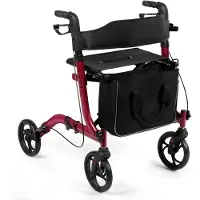Costway Aluminium Rollator, Reiserollator faltbar, Leichtgewichtrollator mit Aufbewahrungsbeutel, Einbrennlackierung, Rot