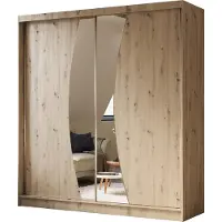 Beautysofa Schwebetürenschrank VOX 200 cm – Kleiderschrank mit Spiegel & Schiebetüren (Eiche Artisan)