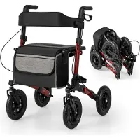 Northix Faltbarer Leichtgewicht-Rollator mit Luftreifen, Rot, 140kg Tragkraft