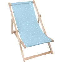 Dreamroots Liegestuhl klappbar Holz bis zu 130 kg, Sonnenliege klappbar mit 3-stufiger Neigungsregulierung der Rückenlehne, White Dot on Blue