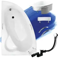 Besco Eckbadewanne Badewanne Natalia Premium LINKS 150x100 mit Ablaufgarnitur, Handgriffen, Kopfstütze, Füßen und Styroporverkleidung GRATIS