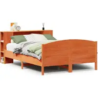 Syfax Massivholzbett mit Regal ohne Matratze Wachsbraun 140x200 cm