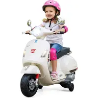 Costway Kinder Motorrad Elektrisch, Vespa 12V Motorrad mit Stützrädern, LED-Scheinwerfer & Hupe, 2-3 km/h, Kindermotorrad, für Kinder von 3-6 (Weiß)