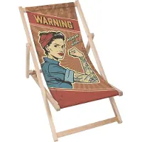 Dreamroots Liegestuhl klappbar Holz bis zu 130 kg, Sonnenliege klappbar mit 3-stufiger Neigungsregulierung der Rückenlehne, Warning