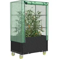 vidaXL Möbel Hochbeet mit Aufsatz und Rollen Rattan-Optik 80x50x182 cm - Beete 4015822