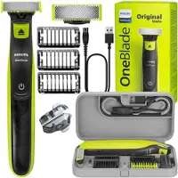 Philips OneBlade Rasierer QP2724/10 + Etui Slim Edition, Schwarz/Grün