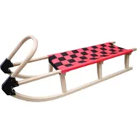 Kubisport Roter Holzschlitten 125 cm mit Metallkufen, Sitz 81x30 cm, belastbar bis 120 kg