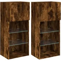 Super Merchant TV-Schränke mit LED-Leuchten 2 Stk. Räuchereiche 40,5x30x90 cm