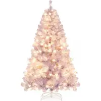 Costway 180cm Künstlicher Weihnachtsbaum mit warmweißen LEDs, 8 Modi & Metallständer, Tannenbaum, Christbaum, Kunstbaum Weihnachten Violett