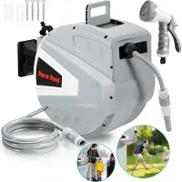 Jiubiaz Schlauchaufroller Wand-Schlauchbox Schlauchtrommel mit 3/4" Zoll Wandhalterung 30m mit 9 Schlauchdüsenmuster Garten Schlauch