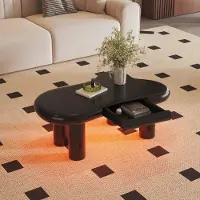 OKWISH Cloud-Kaffeetisch Couchtisch mit 16 farbiger wählbar-LED Beleuchtung,Beistelltisch mit Schublade in Cloud-Form-Design,Schwarz