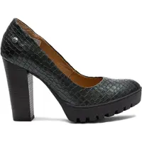 MACIEJKA Grüne Plateau Pumps aus Echtleder mit 11 cm Blockabsatz, Schlangenmuster und mandelförmiger Spitze 2629W02001