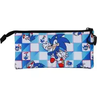 Northix Sonic Blue Dreifach-Federmäppchen für Schulbedarf
