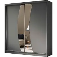 Beautysofa Schwebetürenschrank VOX II 200 cm – Kleiderschrank mit Schubladen, Spiegel & Schiebetüren (Graphit)