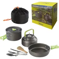 Meva Camping Touristik Kochgeschirr Wasserkocher Topf Bratpfanne Besteck KIT FÜR 2 PERSONEN
