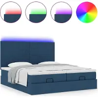 Syfax Ottoman-Bett mit Matratzen & LEDs Blau 200x200 cm Stoff