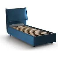 Talamo Italia Einzelbett Luna, Containerbett mit Stoffbespannung, 100% Italy, Seitliche–ffnung, passend für Matratze 80x190 cm, Blau