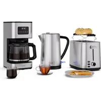 Klarstein Verosteel Vollständiges Frühstücksset – Toaster 2 Scheiben mit 7 Bräunungsstufen & Brötchenaufsatz, Wasserkocher 1.7L Edelstahl, Filterkaffeemaschine 12 Tassen, Warmhaltefunktion