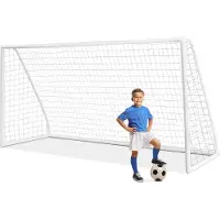 Costway 365 x 182 cm Fußballtor, Fußballtor mit hochfestem Netz & 6 Erdspießen für Kinder & Erwachsene