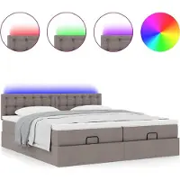 Syfax Ottoman-Bett mit Matratzen & LEDs Taupe 180x200 cm Stoff