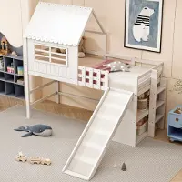 STILVORA Hochbett 90x200 mit Sicherheitsrutsche,Kinderbett mit Ablagefächer&Dachboden-Design,Bettgestell mit Sicherheitsleiter,ohne Matratze,weiß