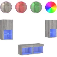 Syfax 4-tlg. TV-Wohnwand mit LED-Leuchten Grau Sonoma