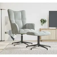 vidaXL Design Möbel Relaxsessel mit Hocker Hellgrau Samt - 2024 Neu