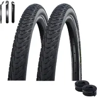 Schwalbe 2x Marathon E-Plus Smart D-Guard E-50 Schwarz-Reflex 37-622 + 2x Schläuche SV17 60mm inkl. Reifenheber