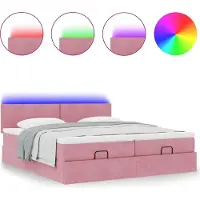 Syfax Ottoman-Bett mit Matratzen & LEDs Rosa 180x200 cm Samt
