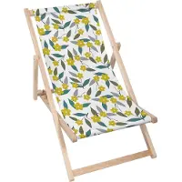 Dreamroots Liegestuhl klappbar Holz, Buchenholz bis zu 130 kg, Sonnenliege klappbar mit 3-stufiger Neigungsregulierung der Rückenlehne, Lemon Flowers