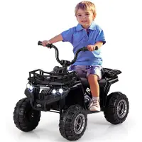 Costway 6V Kinder Quad Elektro, Kinderquad mit Vorwärts-, Rückwärtsfunktion, LED-Scheinwerfern, Aufbewahrungskorb&Musik, ATV für Kinder 2+Schwarz