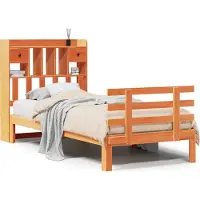 Syfax Massivholzbett mit Regal ohne Matratze Wachsbraun 100x200 cm