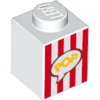 LEGO : 15x Stein 1x1, weiß mit Streifen, 'Popcorn-Box'