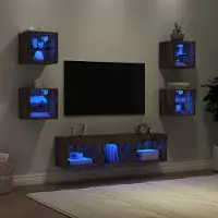 vidaXL 7-tlg. Wohnwand mit LED-Beleuchtung Räuchereiche Holzwerkstoff 3216587
