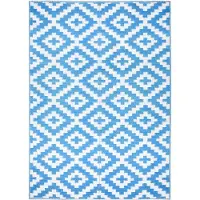 Tapiso Teppich IBIZA Outdoor Weiß Blau Picknick Garten 180 x 270 cm
