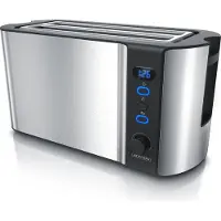 Arendo Toaster, 2 lange Schlitze, für 4 Scheiben, 1500 W, Langschlitz, Brötchenaufsatz, Wärmeisolierendes Gehäuse, Display, silber