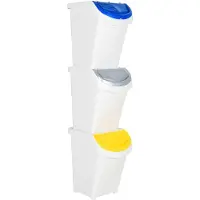 The Living Store Abfallbehälter mit Deckeln 3 Stk. Stapelbar Weiß PP 120 L