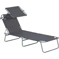 Outsunny Sonnenliege klappbar mit Sonnenschutz, 4-fach verstellbar, Grau, 187 x 58 x 36 cm